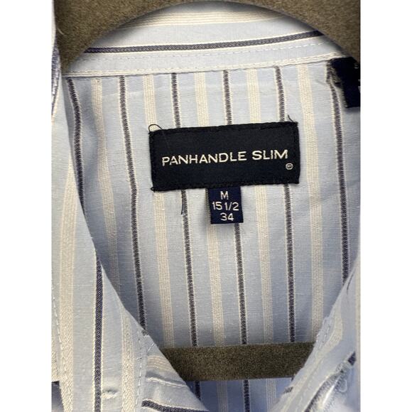 Panhandle Slim Men's Blue Striped Pearl Snap Long Sleeve Shirt Medium - Picture 7 of 9